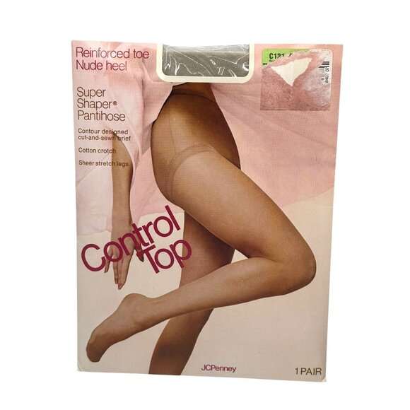 JCPenney Control Top Super Shaper Pantyhose Nude Heel Reinforced Toe - Picture 3 of 5
